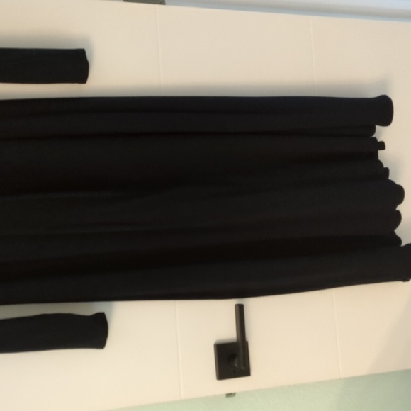 Allen Allen Vintage Ribbed Henley Black A Line Midi Stretchy Dress Minimalist L - Picture 7 of 8